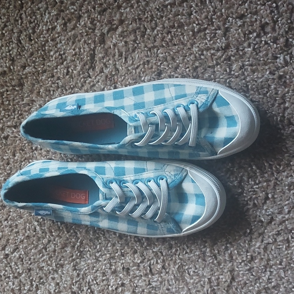 Rocket Dog Blue and White Gingham Canvas Faux Lace-Up Sneakers